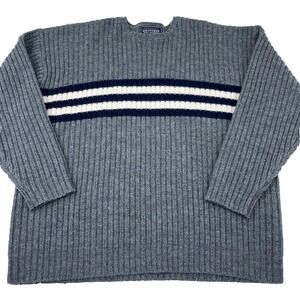 Britches Sweater Men XL Gray Wool Knit Ribbed Heavy Stripe VTG Y2K Camp Grandpa